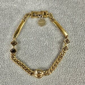 Authentic Vintage Signed  GIVENCHY Gold Plated Topaz Crystal Link Chain Bracelet